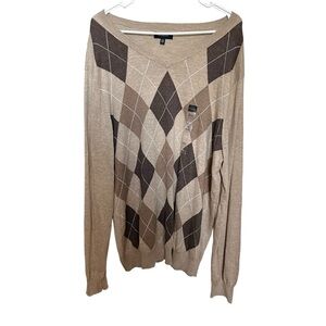 Croft & Barrow‎ Sweater Men's XXL Ribbed V-Neck Cuff Hem Argyle Academia Preppy